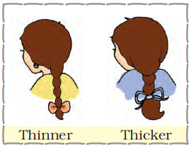 A girl with a thin plait and a another girl with a thicker plait.
