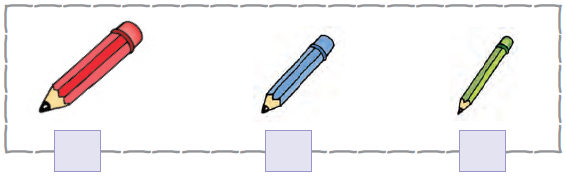 There are three pencils in a row, the first one is the thickest and the last one is the thinnest.