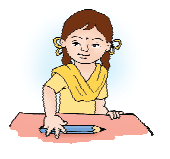 A girl is measuring the length of a pencil with her hands.