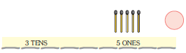 There are____ bundles of ten matchsticks at the tens place and five matchsticks at the ones place. The number formed by three tens and five ones is____
