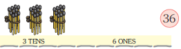There are three bundles of ten matchsticks at the tens place and ____ matchsticks at the ones place. The number is thirty six.
