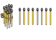 A bundle of matchsticks tied with a thread and eight matchsticks are kept separately, making a total of eighteen matchsticks.