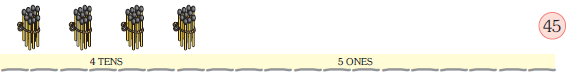 There are four bundles of ten matchsticks at the tens place and ____ matchsticks at the ones place. The number is forty five.