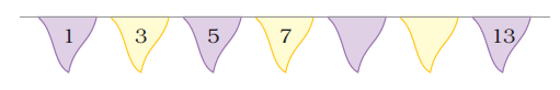 Numbers one, three, five, seven are written in inverted triangles joined together, then two triangles are blank and last number is thirteen.