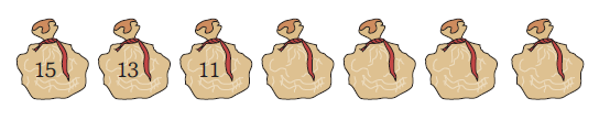 Number fifteen is written in the first bag, thirteen in the second bag, eleven in the third bag and rest four bags are blank.