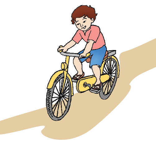 A boy is riding a bicycle.