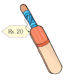 A bat with a price label of rupees twenty attached to it. 