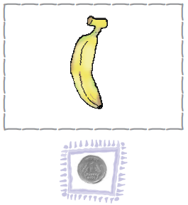 There is a banana, below it is a one rupee coin.
