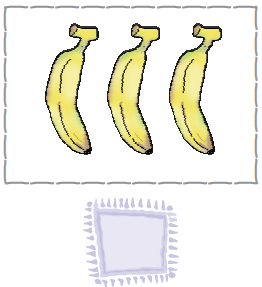 There are three bananas, below it is a blank space. 