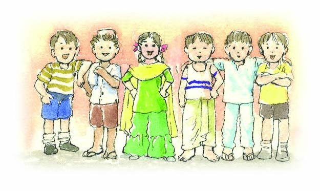 कुछ लड़के व लड़कियाँ । 