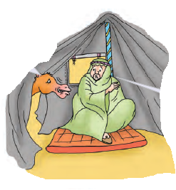 एक अरब आदमी तंबू की तरह एक झोंपड़ी के अंदर बैठा है और ऊंट पूछ रहा है कि क्या वह अपने सामने के पैर तंबू के अंदर रख सकता है और वह आदमी मान जाता है।