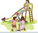 एक बॉक्स को स्लाइड से नीचे फेंकती लड़की। 