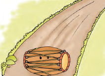 ढोलक सड़क पर लुढ़क रहा है। 