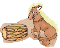 भेड़िया ढोलक से पूछ रहा है कि क्या उसने मेमने को नीचे आते देखा है, जिसका ढोलक जवाब देता है नहीं। 