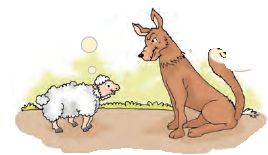 मेमना भेड़िये से कहता है कि वह उसे अपनी दादी से मिलने जाने दे और वापस आने पर उसे खा ले. 