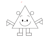 बीच में एक त्रिभुज और भुजाओं पर वृत्त, वर्ग और आयत द्वारा बनाई गई एक आकृति। 