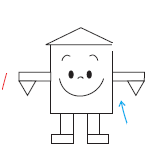 बीच में एक आयत और भुजाओं पर त्रिभुज, वर्ग और आयतों द्वारा बनाई गई एक आकृति। 