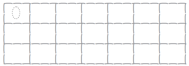 इक्कीस खाली वर्गाकार बॉक्स, प्रत्येक बॉक्स में शून्य लिखा जाना है। 