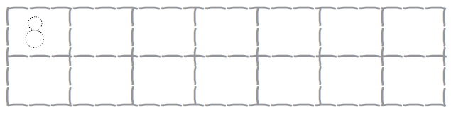 संख्या आठ लिखने के लिए चौदह खाली डिब्बे दिए गए हैं। पहले बॉक्स में, डॉटस  आठ दिए गए हैं, जिन्हें ट्रेस कर के अंक आठ लिखना है।  