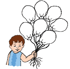 एक लड़के के हाथ में सात गुब्बारे हैं। 