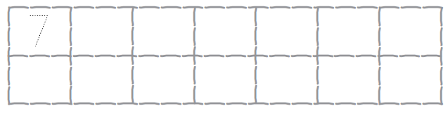 संख्या सात लिखने के लिए चौदह खाली डिब्बे दिए गए हैं। पहले बॉक्स में,डॉटस  दिए गए हैं, जिन्हें ट्रेस कर के नंबर सात लिखना है।  