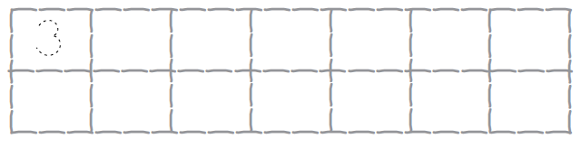 संख्या तीन लिखने के लिए चौदह खाली डिब्बे दिए गए हैं। पहले बॉक्स में, डॉट्स दिए गए हैं, जिन्हें ट्रेस कर के नंबर तीन लिखना है।
