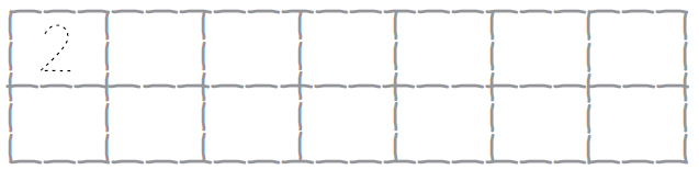 नंबर दो लिखने के लिए चौदह खाली डिब्बे दिए गए हैं। पहले बॉक्स में, डॉट्स दिए गए हैं, जिन्हें ट्रेस कर के नंबर दो लिखना है।  