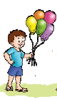 एक लड़का जिसके हाथ में पाँच गुब्बारे हैं। 