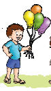 एक लड़का जिसके हाथ में चार गुब्बारे हैं। 