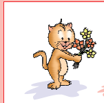 एक बिल्ली के हाथ में पांच फूल हैं। 