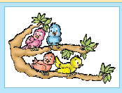 एक पेड़ की डालियों पर चार पक्षी बैठे हैं। 