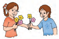 जिस लड़की के हाथ में पांच फूल थे, वह दूसरी लड़की को दो फूल देती है। 