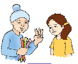 एक लड़का हाथ में तीन पेंसिल लिए हुए है और एक लड़की उसके बगल में खाली हाथ खड़ी है। 