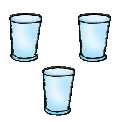 तीन खाली गिलास हैं। 