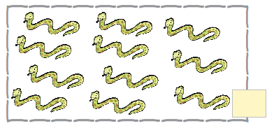 पहली पंक्ति में तीन साँप, दूसरी पंक्ति में तीन साँप, तीसरी पंक्ति में तीन साँप और चौथी पंक्ति में दो साँप हैं। 