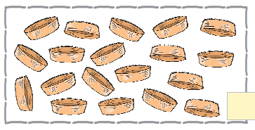 पहली पंक्ति में पाँच टोकरियाँ, दूसरी पंक्ति में पाँच टोकरियाँ, तीसरी पंक्ति में पाँच टोकरियाँ और चौथी पंक्ति में चार टोकरियाँ हैं। 
