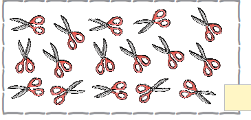 पहली पंक्ति में पाँच कैंची, दूसरी पंक्ति में छह कैंची और तीसरी पंक्ति में पाँच कैंची हैं। 