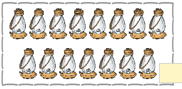 एक पंक्ति में आठ और दूसरी पंक्ति में सात लालटेन हैं। 