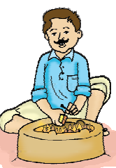 आदमी तंदूर में खाना बना रहा है। 