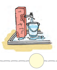 नल के नीचे रखी बाल्टी। 