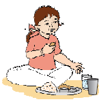 लड़की नाश्ता कर रही है। 