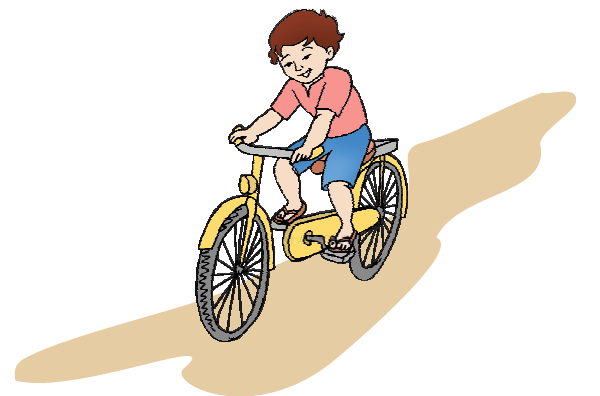 एक लड़का साइकिल चला रहा है। 