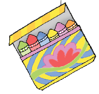 रंगों का एक पैकेट जिसके साथ रिक्त मूल्य का लेबल लगा होता है। 