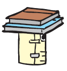 Two books are placed on the roll made from postcard.