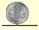 A one rupee coin in a standing position.