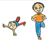 The first image shows a boy fell on the floor. The second image shows a boy jumping on his right foot.