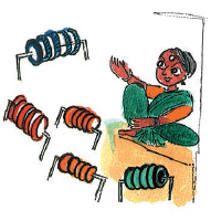 There is a woman and she has five groups of bangles with five  bangles in each group.