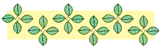 The sequence begins with placing four leaves, one leaf up, one leaf down, one to the left and one to the right. This pattern is first placed, then the same pattern is placed downwards, then the pattern is repeated.
