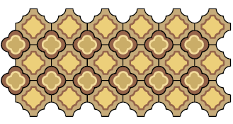 Pattern made by tiles of different designs on a pavement.