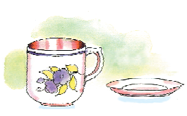 A cup and a small plate.